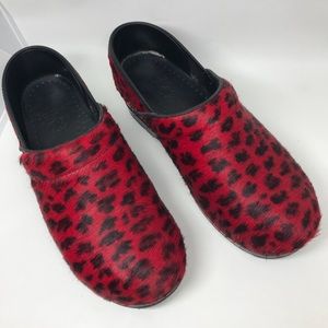 Dansko professional pony red leopard clogs